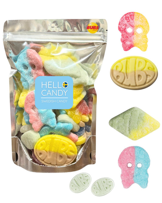 HELLO CANDY Swedish BUBS Candy MIX #1, Assorted Sweet and Sour Flavors, 0.5 lb Bag – Soft Fruit Chews, Scandinavian Sweets for Kids & Adults