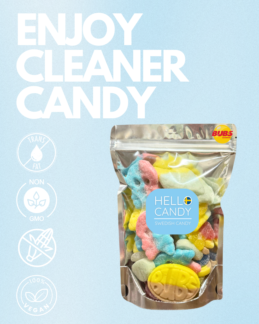 HELLO CANDY Swedish BUBS Candy MIX #1, Assorted Sweet and Sour Flavors, 0.5 lb Bag – Soft Fruit Chews, Scandinavian Sweets for Kids & Adults