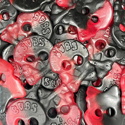 BUBS Raspberry Licorice Skulls Candy Bag