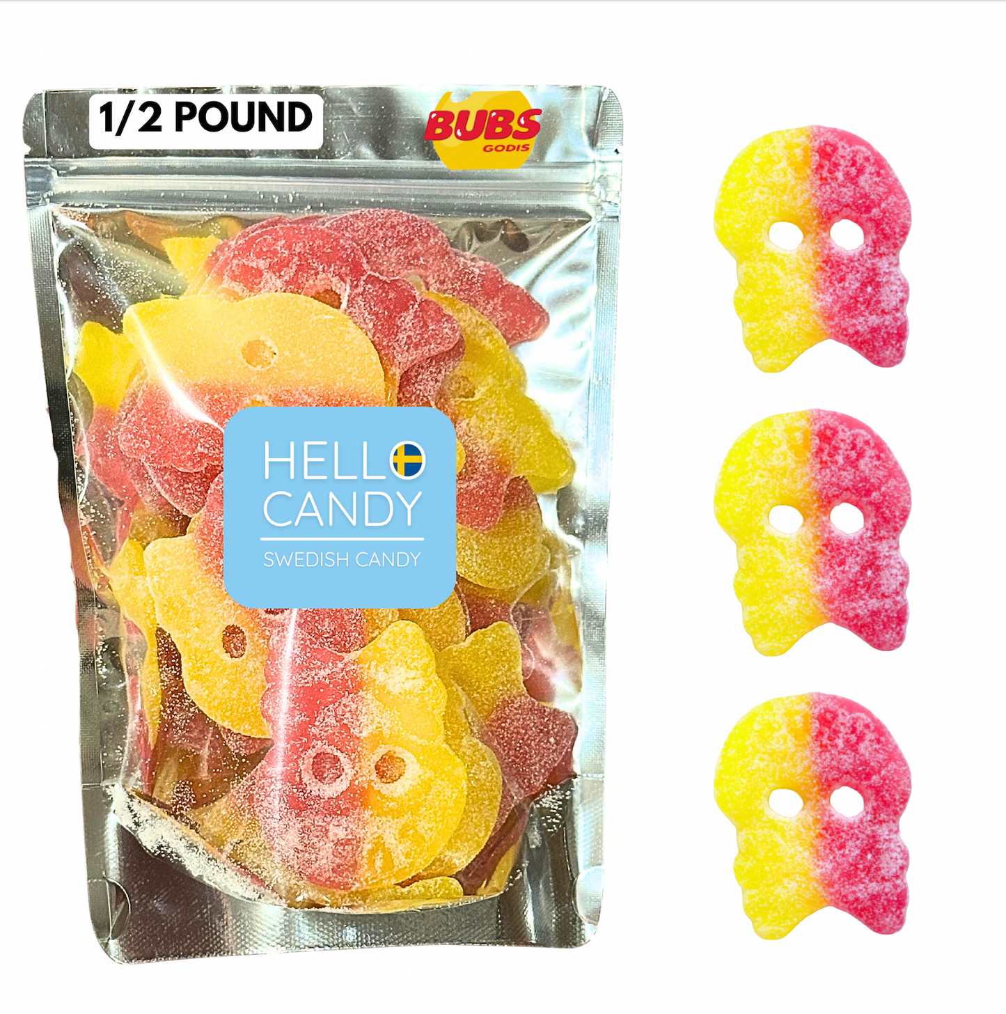 HELLO CANDY - BUBS Sour Skulls 0.5lb (Lemon & Raspberry)