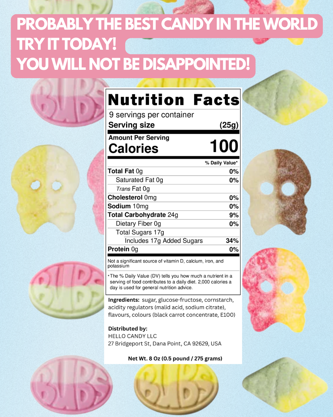 HELLO CANDY Swedish BUBS Candy MIX #1, Assorted Sweet and Sour Flavors, 0.5 lb Bag – Soft Fruit Chews, Scandinavian Sweets for Kids & Adults